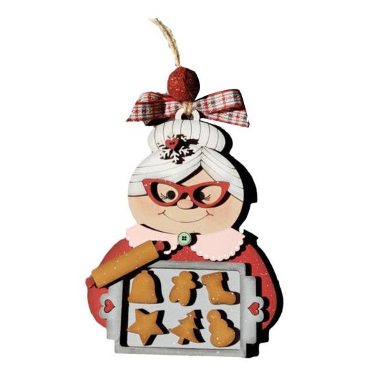 Mrs Claus Pendant Wooden Christmas Tree Hanging Ornament Reusable Baking Christmas Grandma Festive Decor for Home Xmas Party