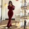 Damen 2-teilige Trainingsanzüge Reißverschluss Kapuzenpullover und Schlaghosen Gerippte Strick-Outfits Sexy Bodycon Workout-Trainingsanzüge