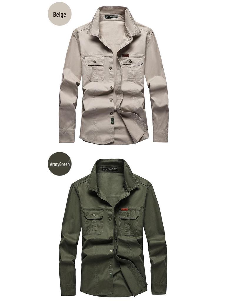 Herren Baumwoll-Arbeitshemd mit langen Ärmeln, bügelfrei - Lockere Passform, lässiges Oberteil für draußen