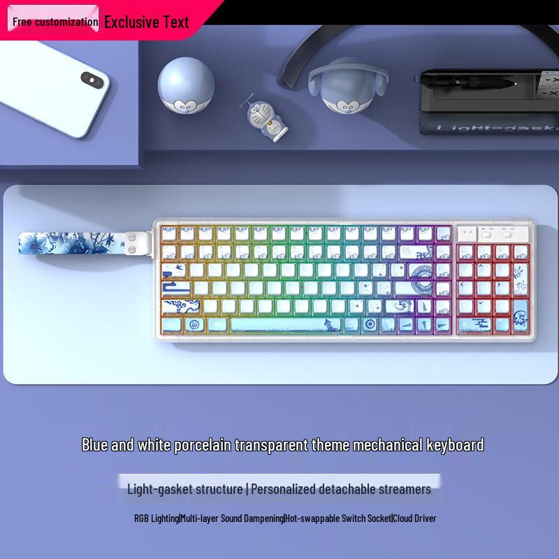 Langtu GK102 Wireless Bluetooth Wired Mechanical Keyboard - Transparent Customizable Design for Girls, Office, and e-Sports Gaming.