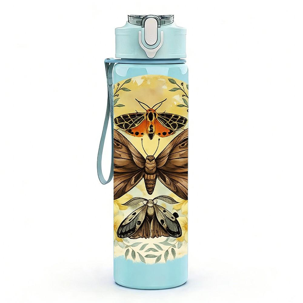 1PC Vintage Butterfly Specimen Art Print 750ml Color Plastic Sports Water Bottle Leakproof Flip Straw Lid Suitable for Sports Office Home Use