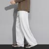 Men's White Textured Wide Leg Pants - Drawstring Waist Lightweight Casual Streetwear Trousers