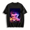 Cool Chinese Style Swordsman Girl Print T-shirt Trendy Anime Style Loose Casual Crew Neck Top Pure Cotton T-shirt
