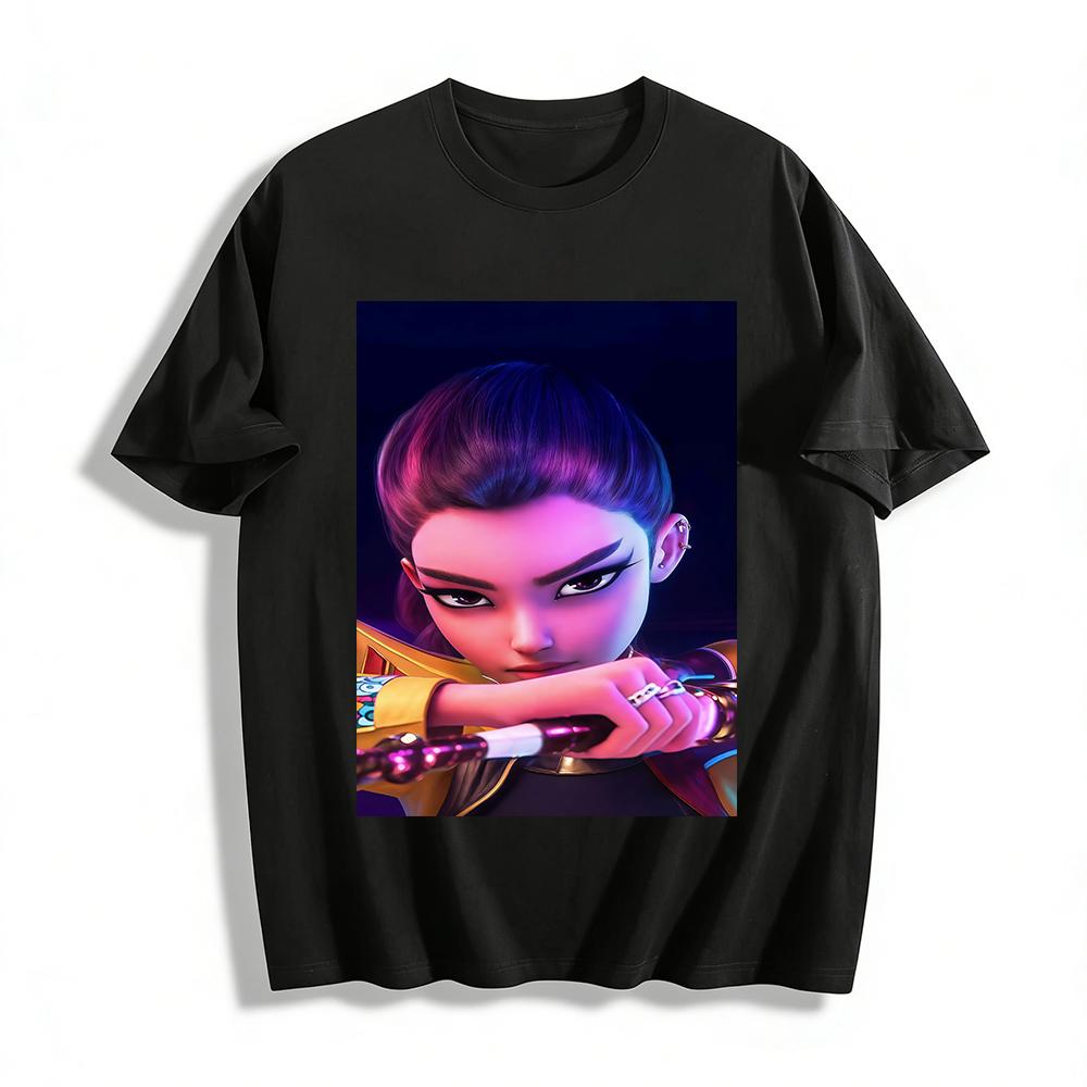 

Cool Chinese Style Swordsman Girl Print T-shirt Trendy Anime Style Loose Casual Crew Neck Top Pure cotton T-shirt XXS