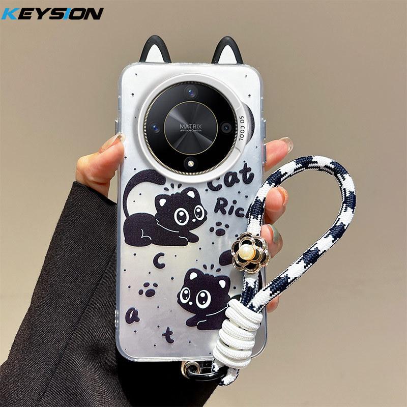 KEYSION Husă Drăguță cu Urechi de Desene Animate pentru HONOR X9b 5G cu Șnur Silicon Moale+PC Rezistent la Șocuri Husă de Telefon pentru Huawei Magic 6 Lite 5G