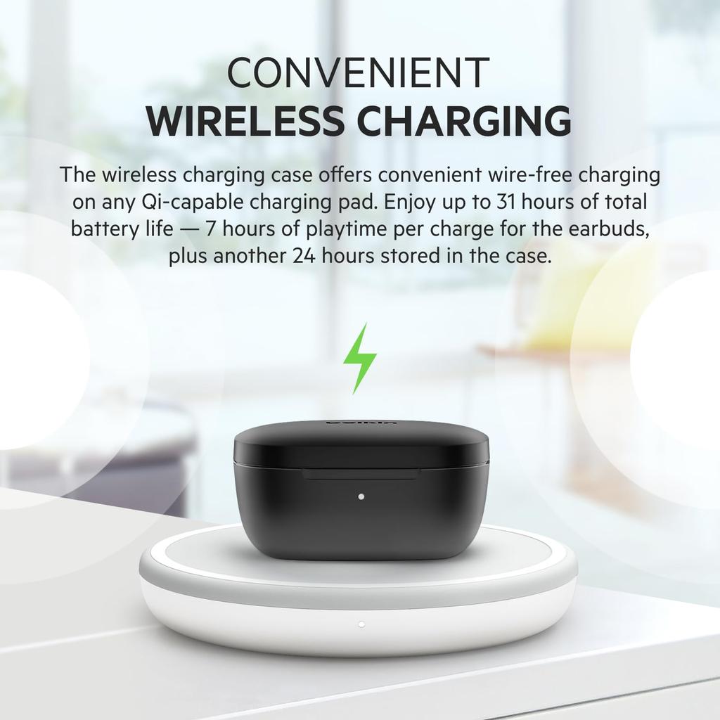 Belkin SOUNDFORM Flow True Wireless Earbuds with Bluetooth 12mm Ambient Sound Call Noise Up to 31 Hours of Music Qi Wireless Black ANC, 5.2, Drivers,