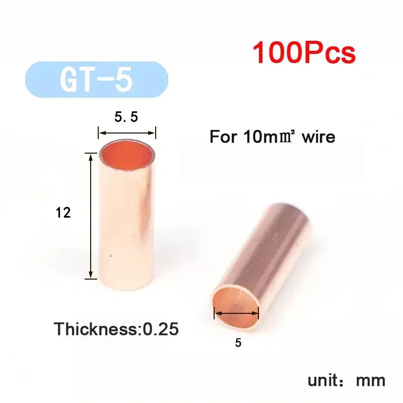 100 ks Red Copper Spojovací trubka Spojka vodiče Malá trubice Ochranná objímka Lisovací svorka Rychlospojka GT-1.5/2.5/3/4/5/6/8mm
