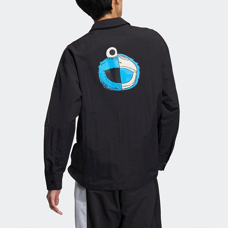 Adidas NEO X Sesame Street X JF Co-Branded Printed Single-Breasted Long Sleeve Jacket Unisex Jacket Black HR8264