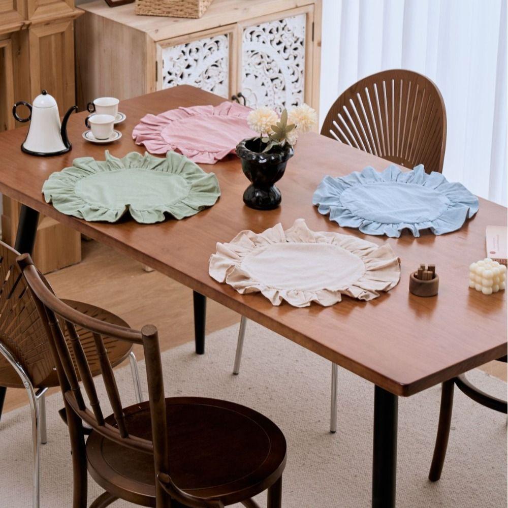 Mehrzweck-Einfarbige Rüschen-Tischsets Runde Baumwollstoff-Servietten Rustikales Tischset für Hochzeitsdekoration Tischdekoration