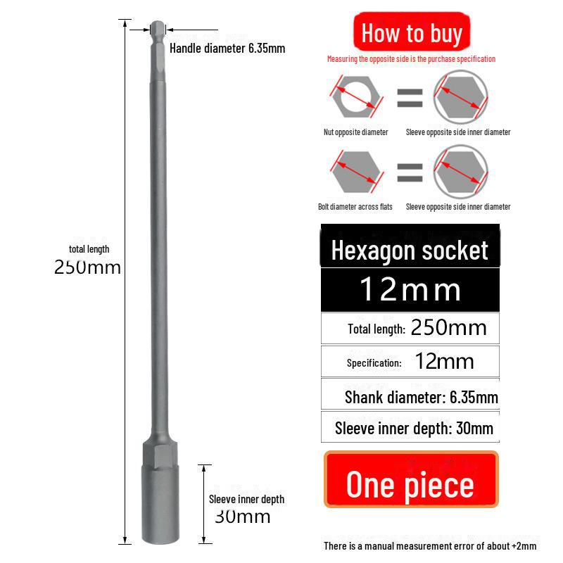 5.5-19mm Deep Hex Socket: Extended Air/Hand Drill Screwdriver Head