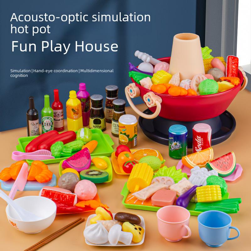 Play Kitchen Set: Simulated Food, Seafood, Fruit, Vegetable, Hot Pot, Barbecue Toys for Children, Boys and Girls Cooking Experience