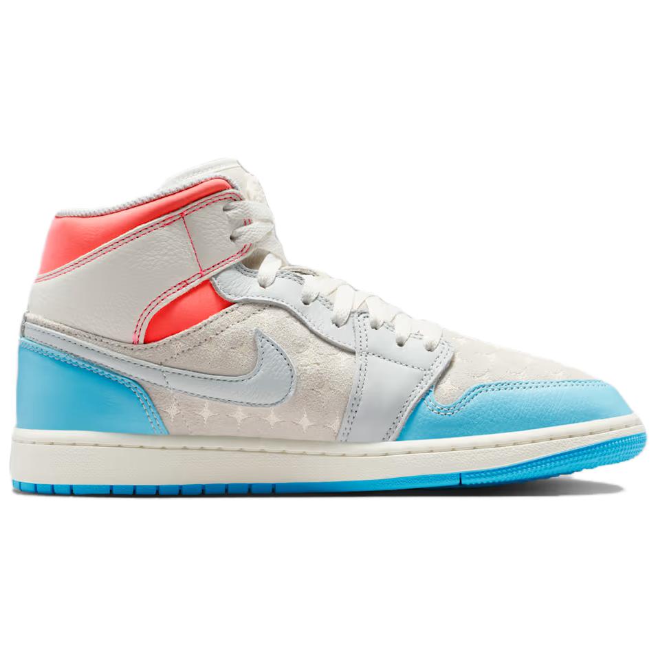 Air Jordan 1 Mid Sail Hot Lava Blue Chill Women Sneakers Muslin IM7420-133