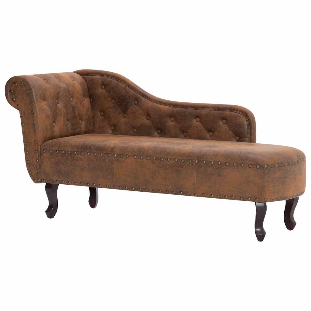 Chaise Longue In Brown Faux Suede