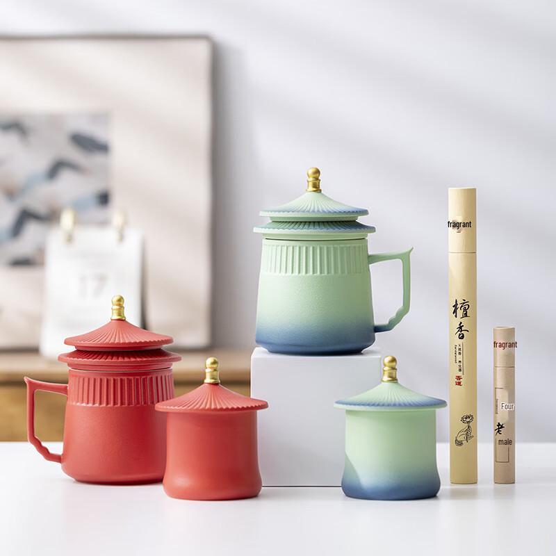 Forbidden City Ceramic Tea Mug with Infuser & Tea Caddy Set