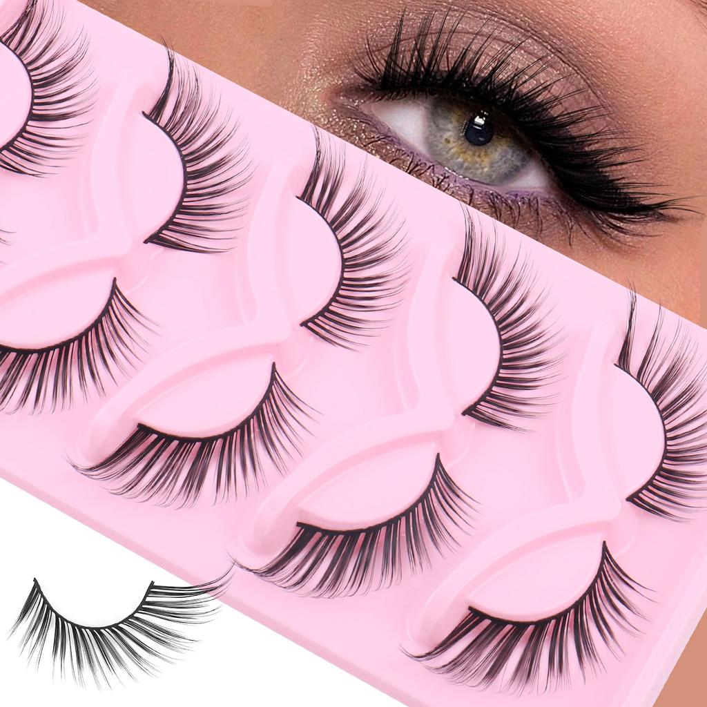 5 Pairs Of Oblique Flying Fox False Eyelashes, Natural Thick Curled Eyelashes, Simulated Cat Eyelashes