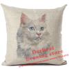 Cushion Cover Watercolor Cute Cat Printed Linen Pillow Cover Car Sofa Decorative Throw Pillows Home Decoration Pillowcase