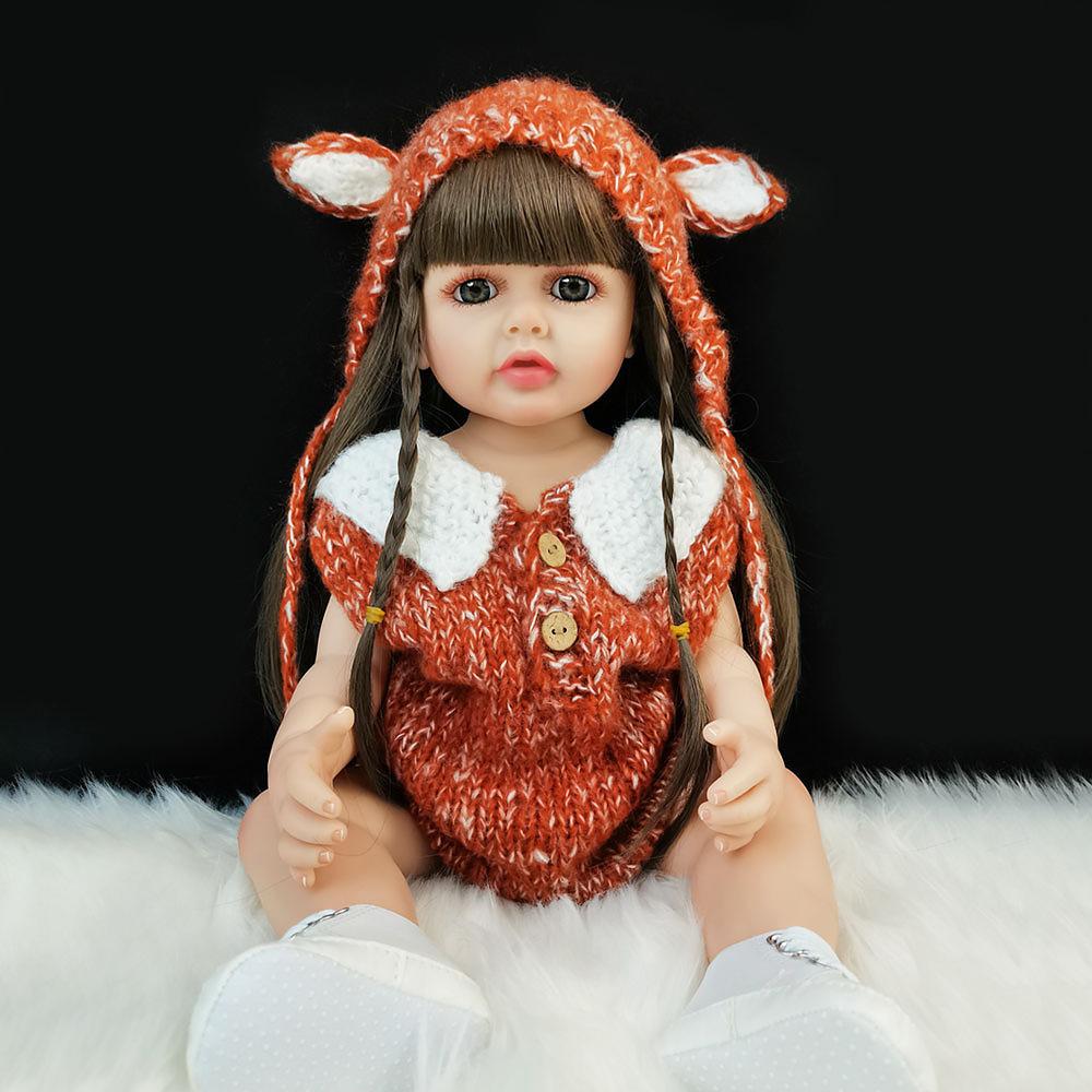 55 cm 22 zoll Lebensechte Reborn Baby Mädchen Puppe Weiche Silikon Lange Braune Haare Realistische Prinzessin Kleinkind Bebe Geburtstag Geschenk