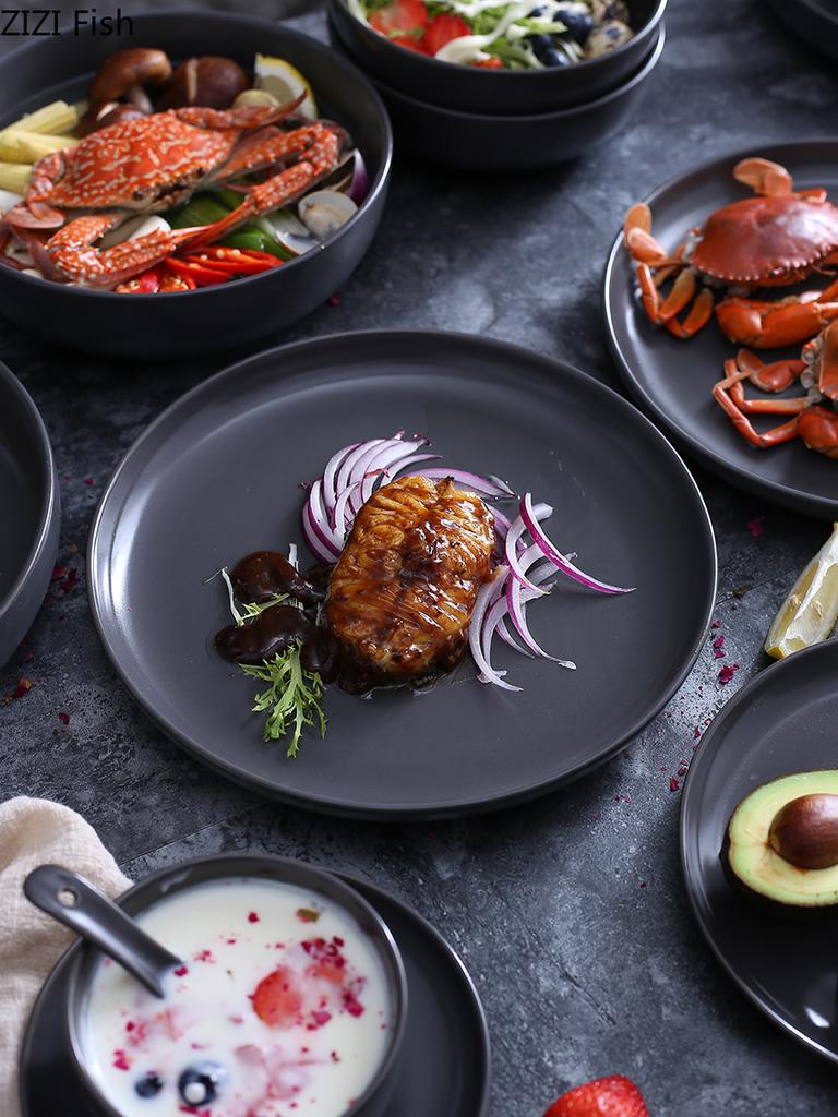 Keramik Steakteller Salatteller Pastateller Europäischer Stil Marmorierungsteller Küchenzubehör Restaurantdekoration Geschirr
