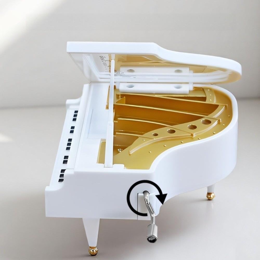 3.74in Grand Piano Music Box Hand-Cranked Mechanism Mini Piano Music Box Home Decor