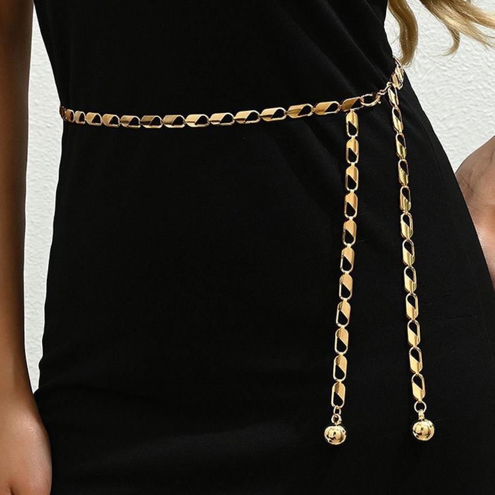 

Metal Waist Chain Silver Gold Color Waist Girdle Retro Chain Belts for Women Dress Style 2-Gold