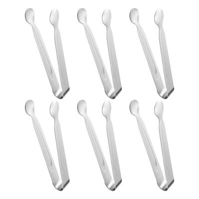 6pcs/set Stainless Steel Ice Tongs - No Smell No Hurt Hands Kitchen Clip Dishwasher Clean Good Material Easy To Store 11cm