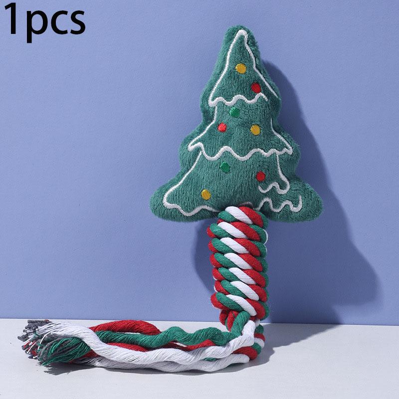 Pet Christmas Supplies Dog Toy Teeth Cleaning Rope Knot Cotton Rope Toy Cute Cartoon Chewing Toy