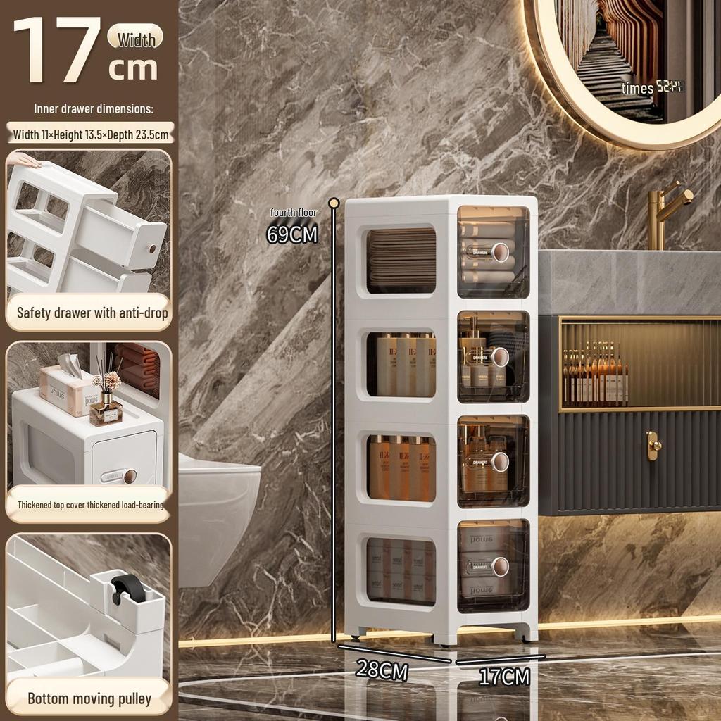 17CM Narrow Bathroom Storage Cabinet: Multi-Layer Drawer-Type Plastic Shelf