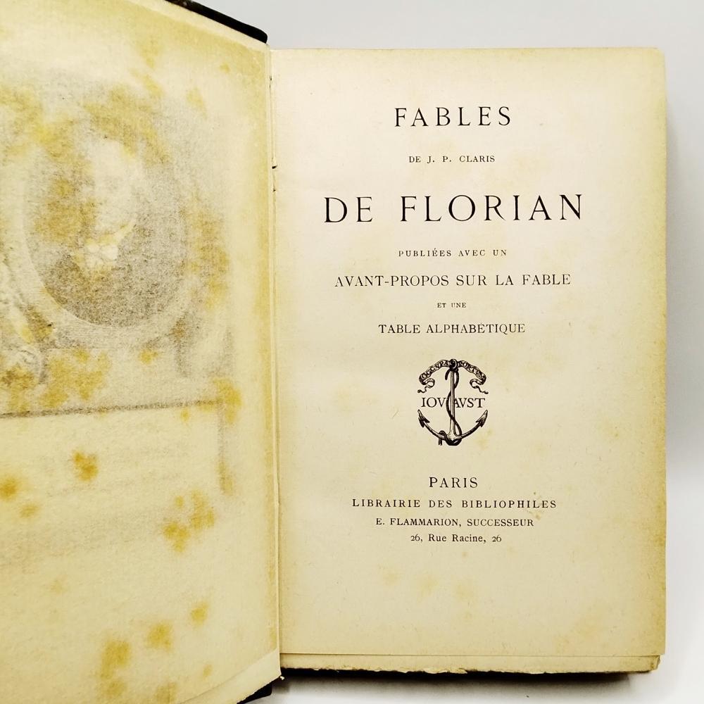 [USED] Florian's Fables, French antique book, leather spine, marbled paper, illustrations