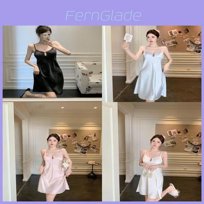 Ice Silk Sleepwear Women Summer Sleeveless Nightdress With V Neck For Home Relaxation