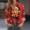 Women's Casual Christmas Print Long Sleeve Button Down Shirt with Fit