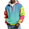 Men's Half-Zip Hooded Plaid Pullover Drawstring Print Casual Sports Sweatshirt