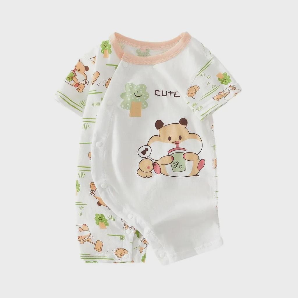 Unisex Newborn Pure Cotton Short-Sleeve Romper - Boneless One-Piece Crawling Outfit for Babies