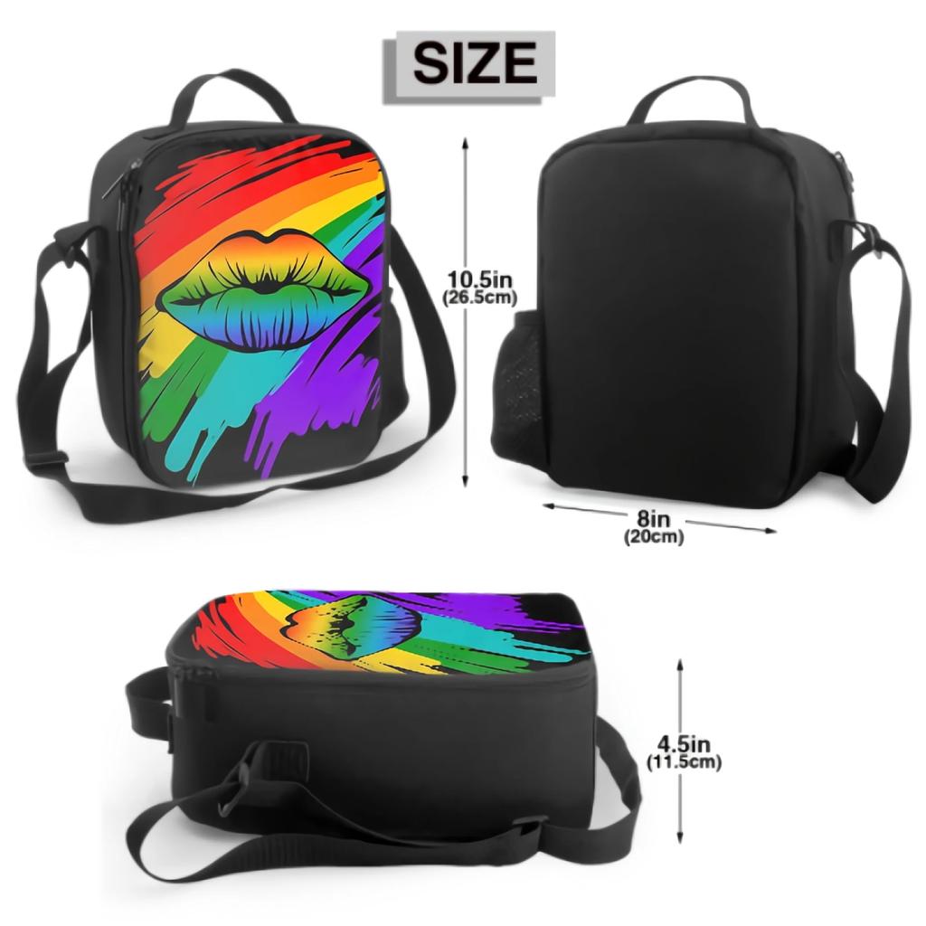Regenbogenfarbene Lippe Isolierte Lunchbox Auslaufsicher Tragbare Lunchtaschen Langlebige Wiederverwendbare Kühltasche für Picknick Reisen Büro