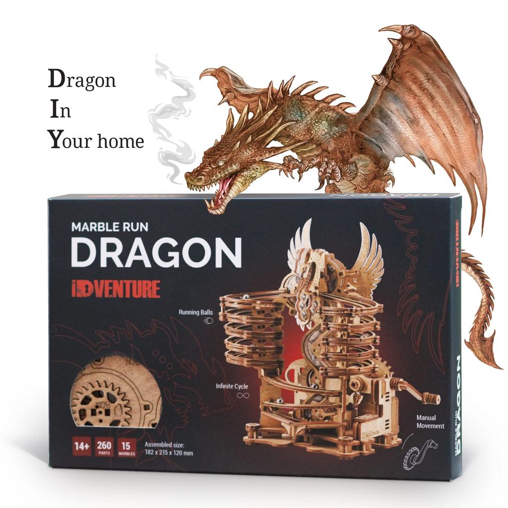 iDventure 3D Puzzle Clue Box Marble Run Dragon Escape Game, Brain Teaser Wooden Puzzle, Unique Puzzle Game for Adults & Kids, IDMR1