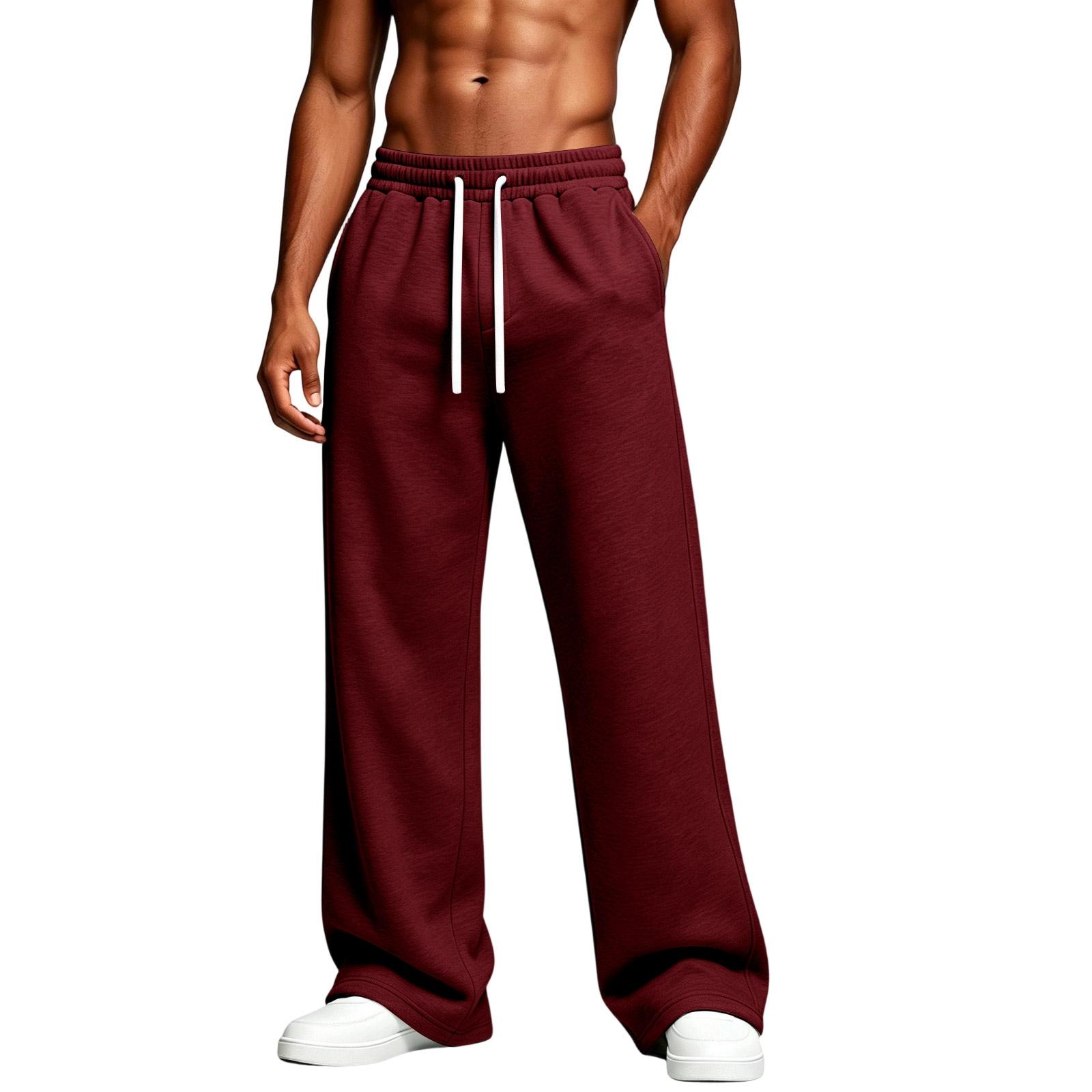 Herren Freizeit Farbe Lockere Passform Jogginghose mit elastischem Bund Gerades Bein XXXL weinrot