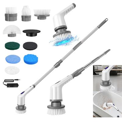 Brosse rotative électrique Puissante, Brosse de nettoyage sans fil, Brosse de nettoyage de douche avec 9 têtes de brosse, 2 vitesses, Manche télescopique