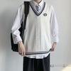 College Style Sleeveless V Neck Sweater Vest Autumn Winter Patchwork Color Twist Men Knitted Vest Daily Clothing
