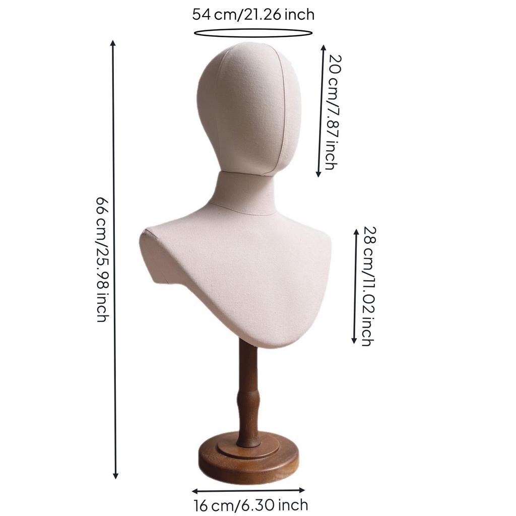 Mannequin Bust with Wooden Base Elegant Hairpiece Display Stand Lightweight