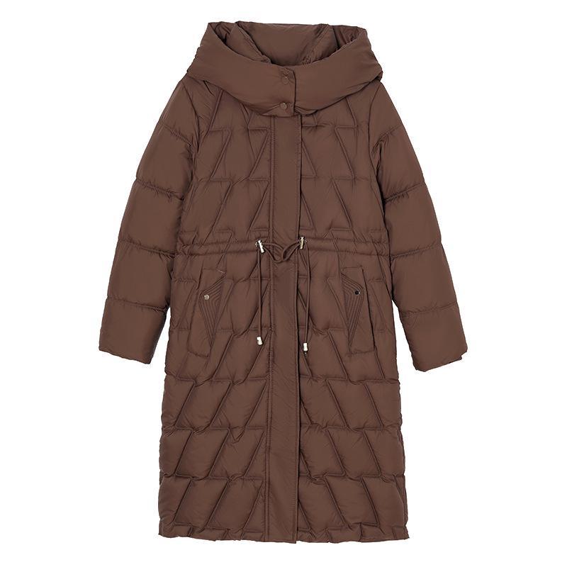 

Женское пуховое пальто средней длины с волнистым капюшоном - Свободный крой, Приталенное, Зимняя верхняя одежда в корейском стиле 2XL (135-155 jin) кофейный