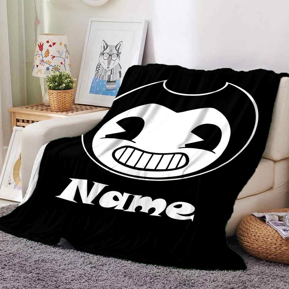 Custom Name Bendy and the Ink Machine Theme Printed Blanket - Perfect for Couch, Bed, Travel & Outdoor Use | Machine Washable, Cozy & Durable.
