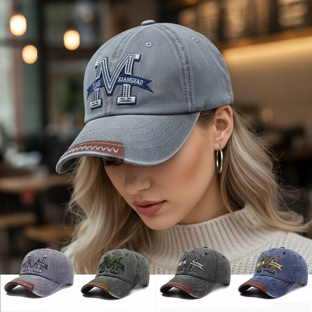 Retro Letter M Embroidered Baseball Cap Washed Cotton Distressed Baseball Hats Adjustable Hip Hop Dad Hat For Man Women Unisex