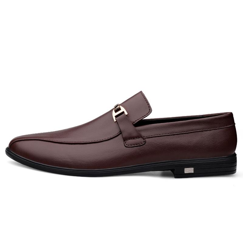 Fashion Genuine Leather Low-heel Business Formal Casual Shoes Spring Autumn Metal Buckle Loafers Breathable Comfortable Men Moccasins