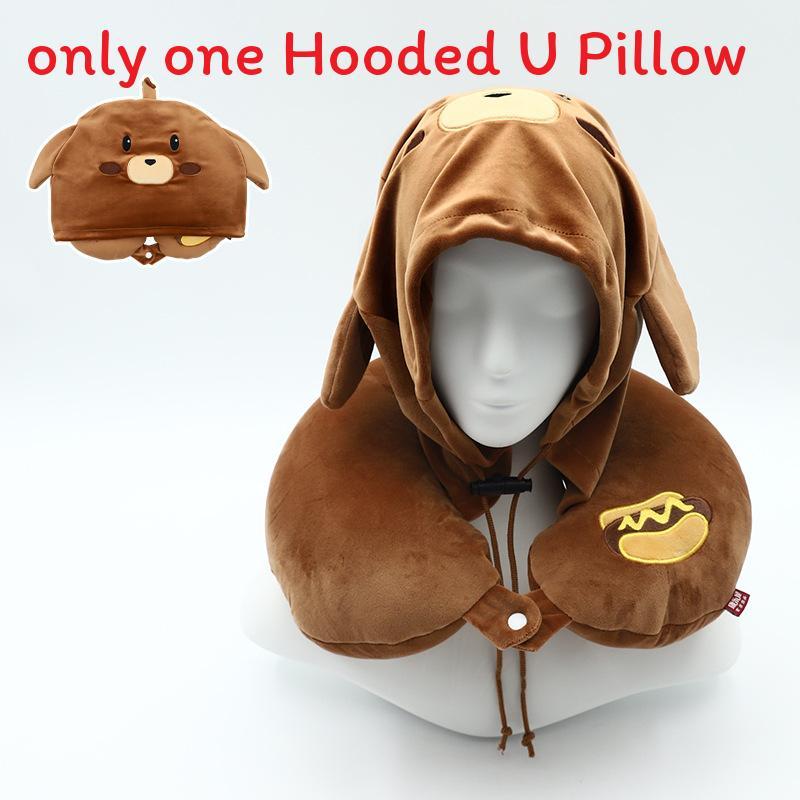 Cartoon Memory Foam U Shape Pillow With Hood For Adults