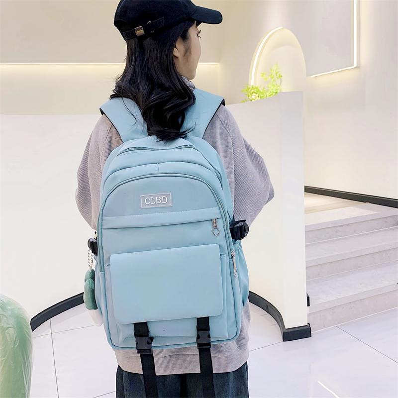 Three-Piece Backpack Set Student Schoolbag Girls Solid Colorlarge Capacity Backpack with Shoulder Bag Pen Bag