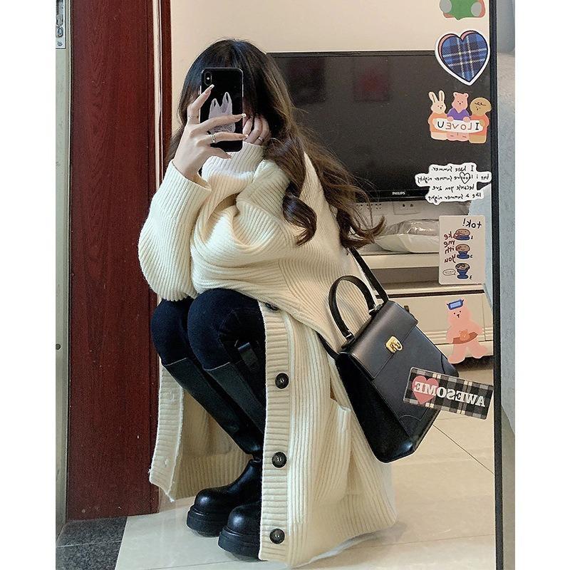V-neck Lazy Wind Cardigan 2025 New Simple Sweater Women's Spring Autumn and Winter Casual Loose Knitted Sweater