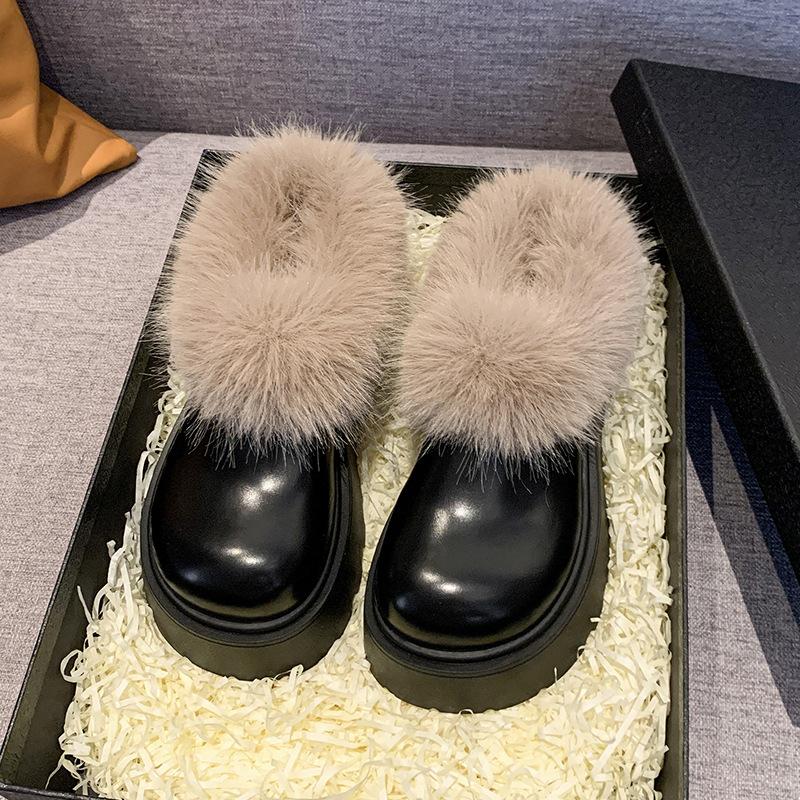 

2025 осень и зима новая корейская версия высококлассные ленивые на толстой подошве увеличивающие рост хлопковые туфли модные универсальные плюшевые теплые пушистые туфли 40 чёрный