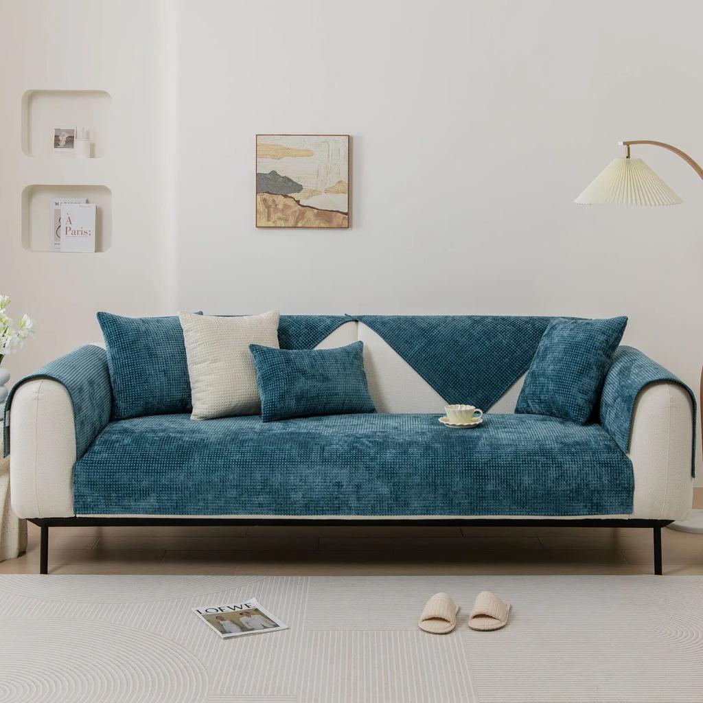 Four Seasons Universal Waffe Sofa Cushion Chenille Sofa Cushion Modern Simple Solid Color Non-Slip Sofa Pillowcase