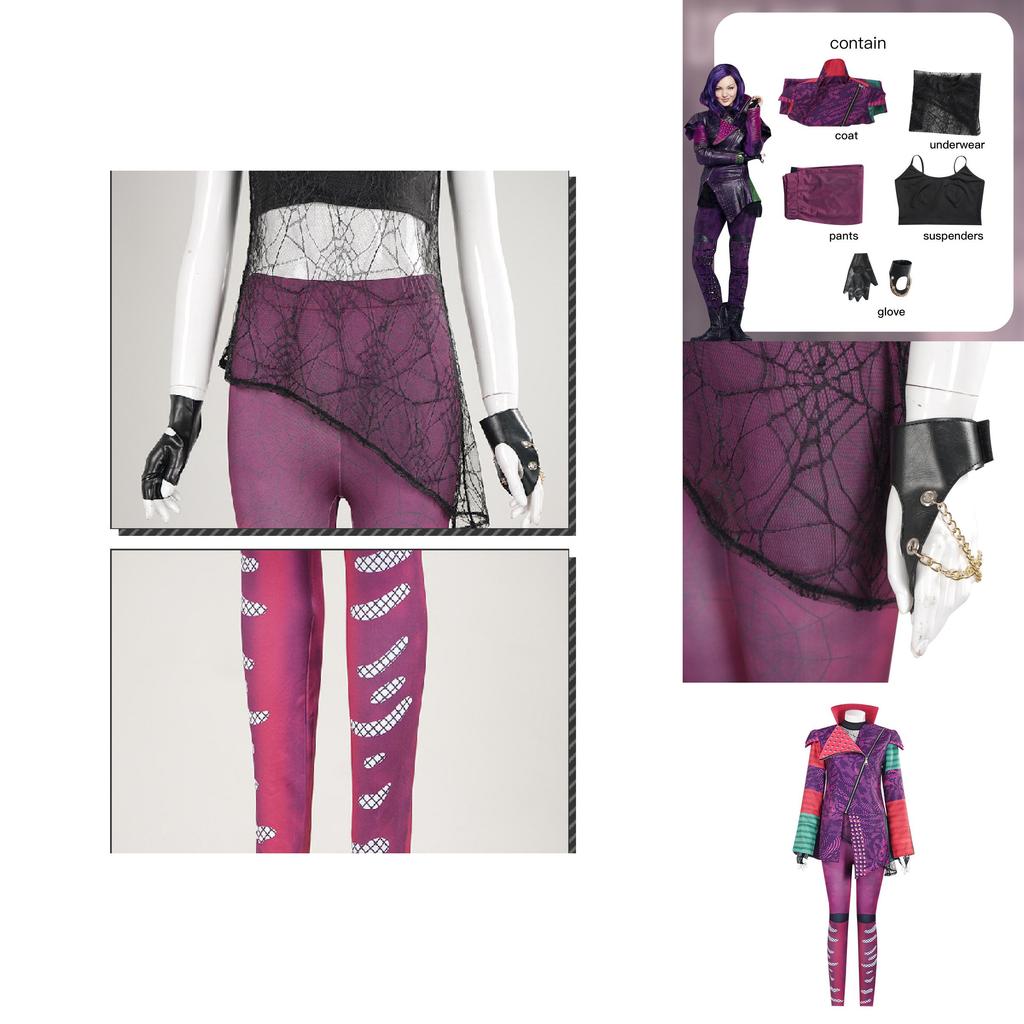 Descendants 3 Mal Cosplay Body z polyesterové směsi pro Halloweenskou tematickou kostýmovou párty