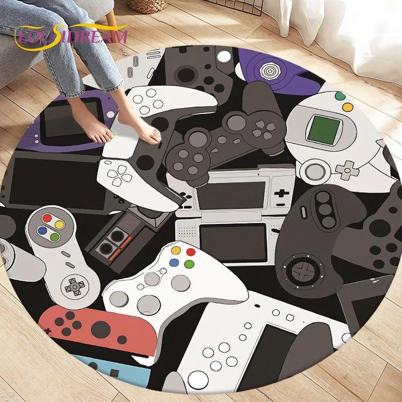 Cartoon Gamer Game Controler Area Koberec,Koberec s kulatým kobercem do obývacího pokoje Ložnice Dekorace,Děti si hrají plazící se protiskluzová podložka na podlahu
