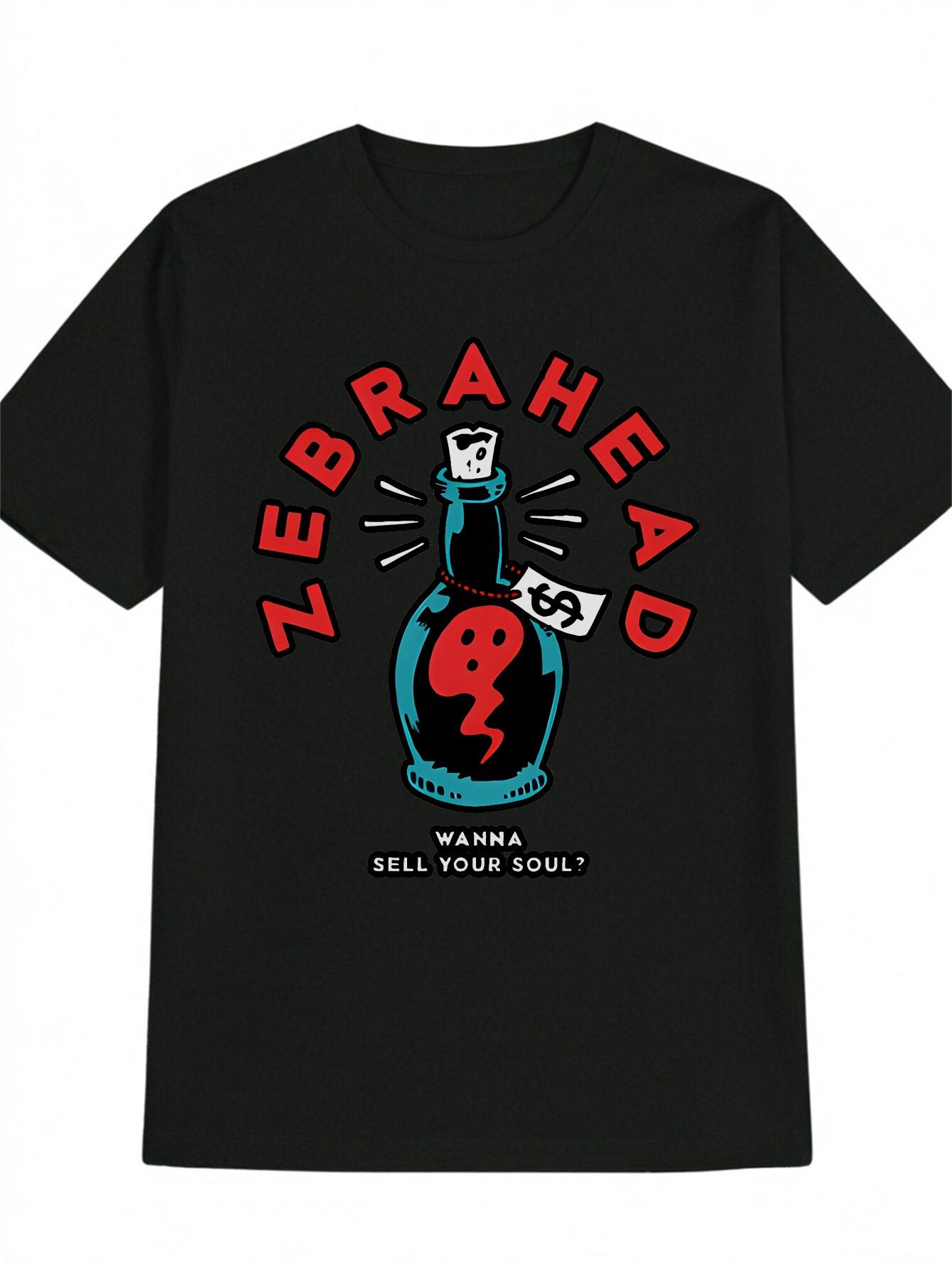 

Graphic T-shirt with Zebrahead & Blue Bottle Red Print - Black Casual Round Neck Summer Tee XL
